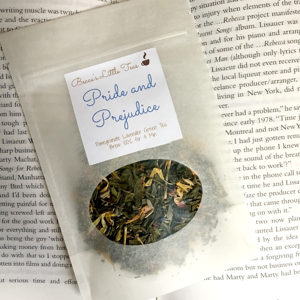 Pride and Prejudice Inspired Bookish Loose Leaf Tea | Pomegranate Lavender Green Tea, Jane Austen, Literary Tea, Mr Darcy, Birthday gift