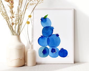 Etsy's Pick Blueberry Print By Sara Franklin, Kitchen Wall Art, Nursery Home Decor, Blueberries, Summer Decor Fruit Print, Baby Shower