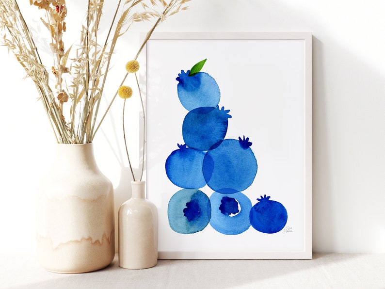 Etsy's Pick Blueberry Print By Sara Franklin, Kitchen Wall Art, Nursery Home Decor, Blueberries, Summer Decor Fruit Print, Baby Shower image 1
