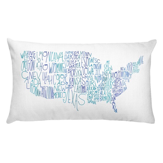 Us Map Lettering Blues Typography Rectangular Pillow Etsy