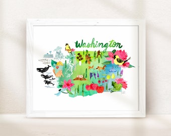 Washington State Map, Wedding Gifts, University Wall Art, Art Print, Travel Poster, Military Gifts, Anniversary Present, Christmas Gift