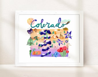 Colorado Map Wall Art, Colorado Gifts, Colorado Wedding, Denver Art Print, State Decor, Rockies Poster, Anniversary Gift, Map of Colorado