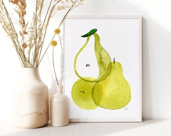 Etsy's Pick Pears Kitchen Art Print, Kitchen Wall Art, Nursery Home Decor, Bakers Decor, Spring, Summer Decor, Fruit Print, New Mom Gifts