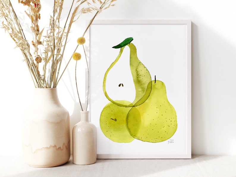 Etsy's Pick Pears Kitchen Art Print, Kitchen Wall Art, Nursery Home Decor, Bakers Decor, Spring, Summer Decor, Fruit Print, New Mom Gifts image 1