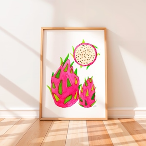 Etsy&#39;s Pick Dragonfruit Print By Sara Franklin, Kitchen Wall Art, Nursery Decor, Kids Room, Tropical Summer Gifts, Fruit Prints, Baby Shower