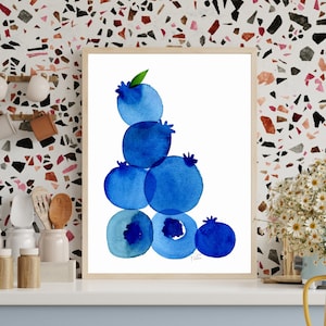 Etsy's Pick Blueberry Print By Sara Franklin, Kitchen Wall Art, Nursery Home Decor, Blueberries, Summer Decor Fruit Print, Baby Shower image 4