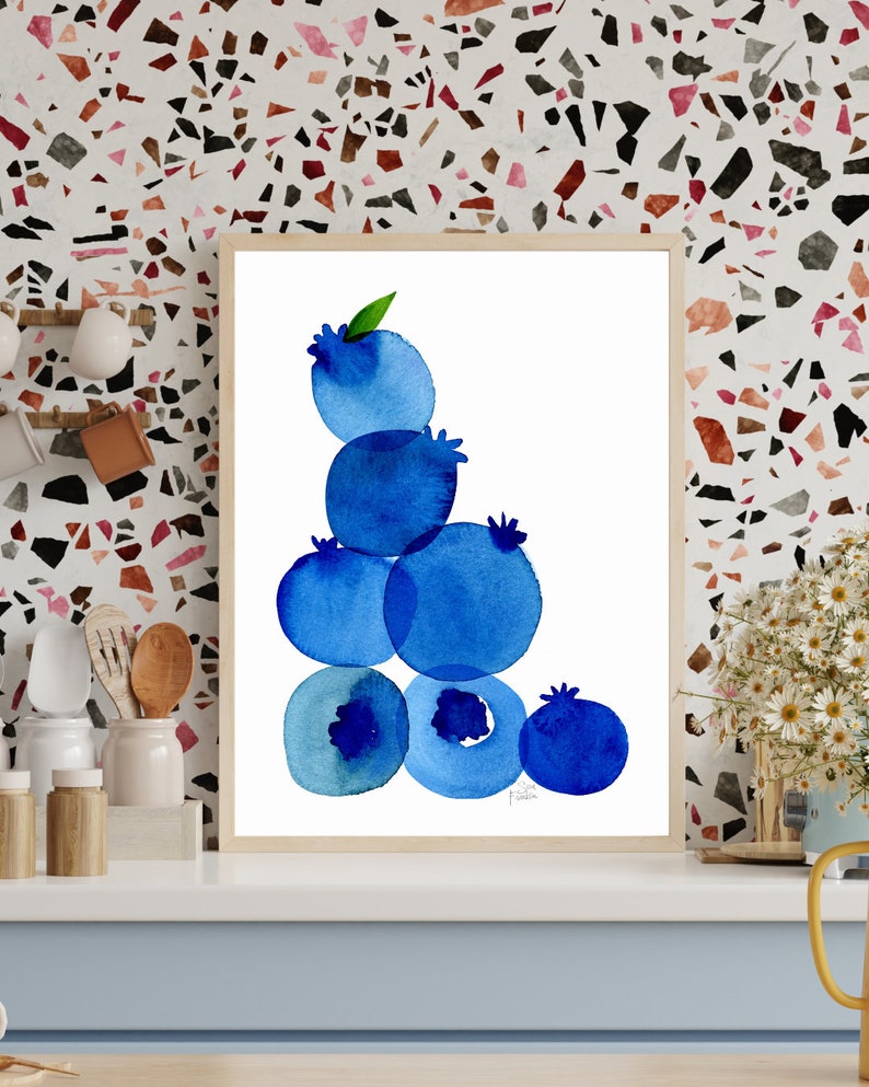 Etsy's Pick Blueberry Print By Sara Franklin, Kitchen Wall Art, Nursery Home Decor, Blueberries, Summer Decor Fruit Print, Baby Shower image 4