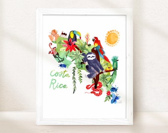 Costa Rica Map Wedding Gift, For Newlyweds, Beach Tropical Destination Wedding, Bride and Groom, Honeymoon, Vacation Travel Wall Art Print,