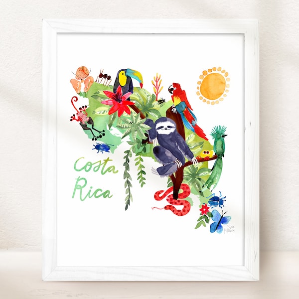 Costa Rica Map Wedding Gift, For Newlyweds, Beach Tropical Destination Wedding, Bride and Groom, Honeymoon, Vacation Travel Wall Art Print,