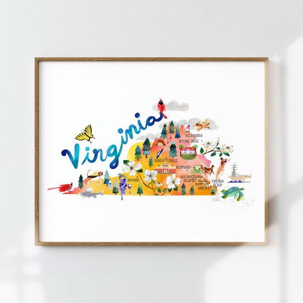 Watercolor Map of Virginia Beach Etsy