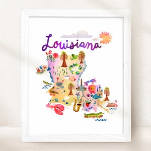 Etsy's Pick Louisiana State Map Art Print, Mardi Gras, Map Aesthetic, Wedding Gift, Military Gifts, Travel Wall Decor, Summer Bucket List image 1