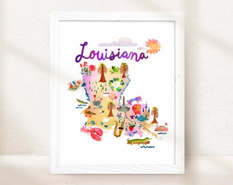 Etsy's Pick Louisiana State Map Art Print, Mardi Gras, Map Aesthetic, Wedding Gift, Military Gifts, Travel Wall Decor, Summer Bucket List