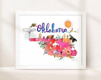 Oklahoma State Map Art Print, Wedding Gift, Mothers Day Gift, Fathers Day Gift For Dad, Wall Decor, Housewarming Gift, Military Gift