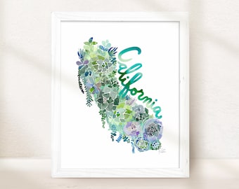 California Succulents By Sara Franklin, Wall Art Watercolor Print Gardening Gift for Her Mother In Law Birthday Present Plants Poster Garden