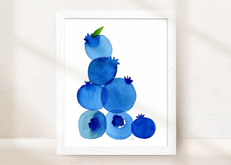 Etsy's Pick Blueberry Print By Sara Franklin, Kitchen Wall Art, Nursery Home Decor, Blueberries, Summer Decor Fruit Print, Baby Shower image 2