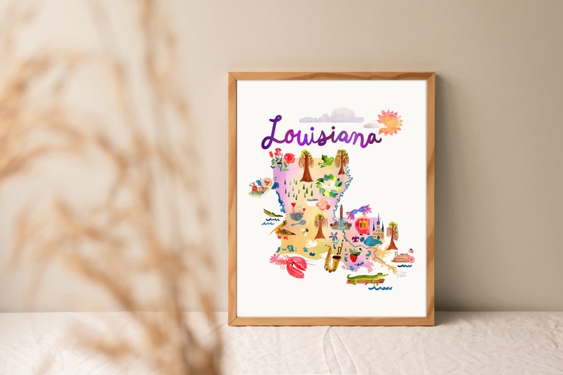 Etsy's Pick Louisiana State Map Art Print, Mardi Gras, Map Aesthetic, Wedding Gift, Military Gifts, Travel Wall Decor, Summer Bucket List image 6