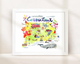 Connecticut Map Gallery Wall Art Print, Airbnb, VRBO, Vacation Rental Art, New Haven, Stamford, Hartford, Military, Moving, Housewarming