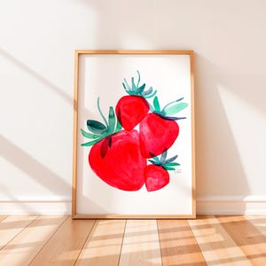 Etsy&#39;s Pick Strawberries Kitchen Art Print, Kitchen Wall Art, Nursery Home Decor, Spring, Summer Decor, Fruit Print, Baby Shower Gift