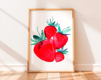 Etsy's Pick Strawberries Kitchen Art Print, Kitchen Wall Art, Nursery Home Decor, Spring, Summer Decor, Fruit Print, Baby Shower Gift