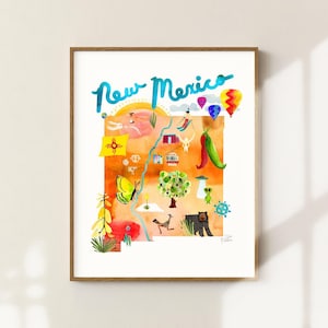Etsy&#39;s Pick New Mexico Map, New Mexico Art, Albuquerque, Santa Fe, State Print, Illustrated Southwest Decor, New Mexico Gift, Wall Art