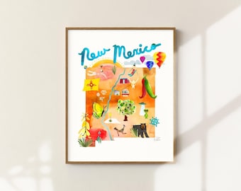 Etsy's Pick New Mexico Map, New Mexico Art, Albuquerque, Santa Fe, State Print, Illustrated Southwest Decor, New Mexico Gift, Wall Art