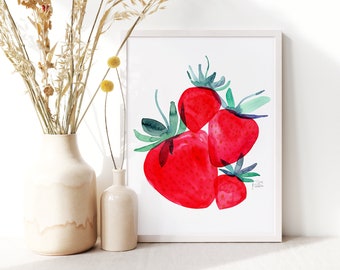 Etsy's Pick Strawberries Kitchen Art Print, Kitchen Wall Art, Nursery Home Decor, Spring, Summer Decor, Fruit Print, Baby Shower Gift