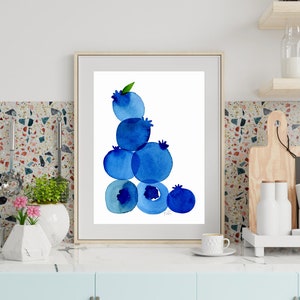 Etsy's Pick Blueberry Print By Sara Franklin, Kitchen Wall Art, Nursery Home Decor, Blueberries, Summer Decor Fruit Print, Baby Shower image 3