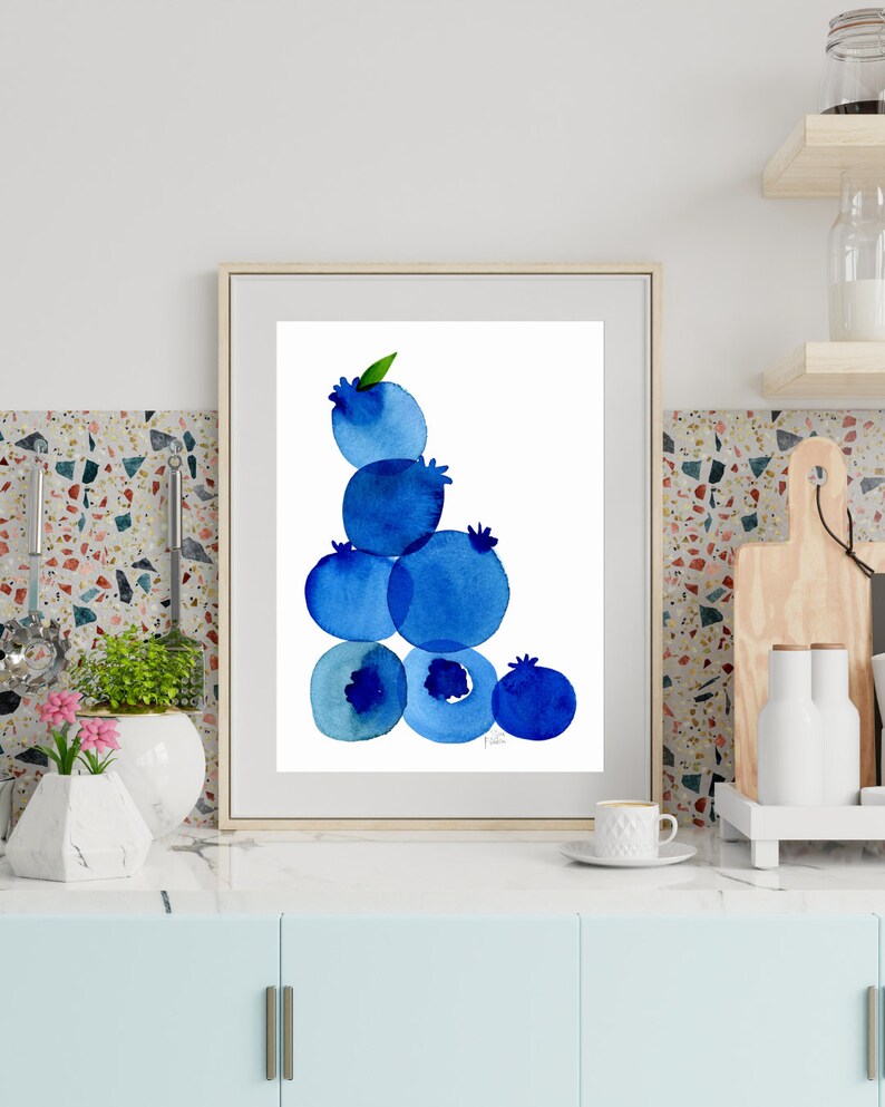 Etsy's Pick Blueberry Print By Sara Franklin, Kitchen Wall Art, Nursery Home Decor, Blueberries, Summer Decor Fruit Print, Baby Shower image 3