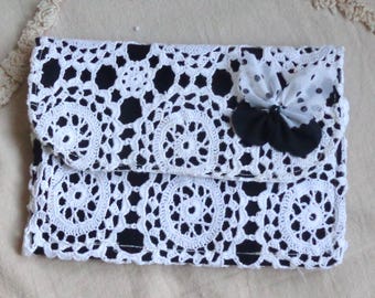 Vintage Embroidered Fabric Pouch, Handmade Embroidered Linen Cotton Wallet Purse  OOAK - Classic Crochet