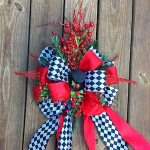 Harlequin Christmas Top Hat Tree Topper, Red and Lime Green Tree Topper, Candy Top Hat, Centerpiece, Christmas Decor, Holiday Decoration