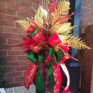 Christmas Tree Topper, Red and Gold Bow, Merry Christmas Decoration, Holiday Decor Christmas Wreath, Home Decor, Holiday, Cupcake