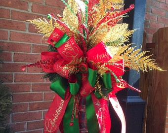 Décoration de sapin de Noël, noeud rouge et or, décoration de joyeux Noël, décoration de Noël couronne de Noël, décoration d'intérieur, vacances, cupcake