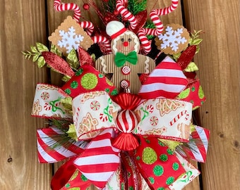 Gingerbread Christmas Tree Topper, Candy Cane Bow, Cookie Kitchen  Decoration, Holiday Decor Christmas Wreath, Home Decor Holiday