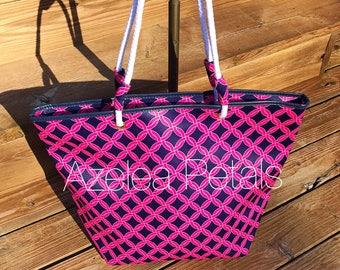 Beach Bag!Hampton Hot Pink & Navy Hot Pink Monogram Beach Tote, Personalized Pool Bag, Monogrammed Preppy Bridesmaids, Vacation