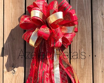 Red Gold Traditional Tree Topper Bow, Large Elegant Christmas Bow, Traditional Christmas Decoration, XXL Wreath Bow, 20 Loop Hand Tied