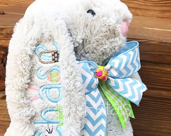 Monogrammed Easter Bunnies,  Personalized Stuffed Easter Bunny, Embroidery Children's  Holiday Decor, Plush Rabbits, Stuffed Animals