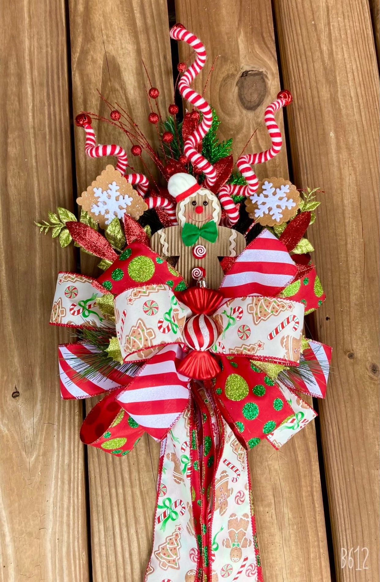 Gingerbread Christmas Tree Topper, Candy Cane Bow, Cookie Kitchen  Decoration, Holiday Decor Christmas Wreath, Home Decor Holiday
