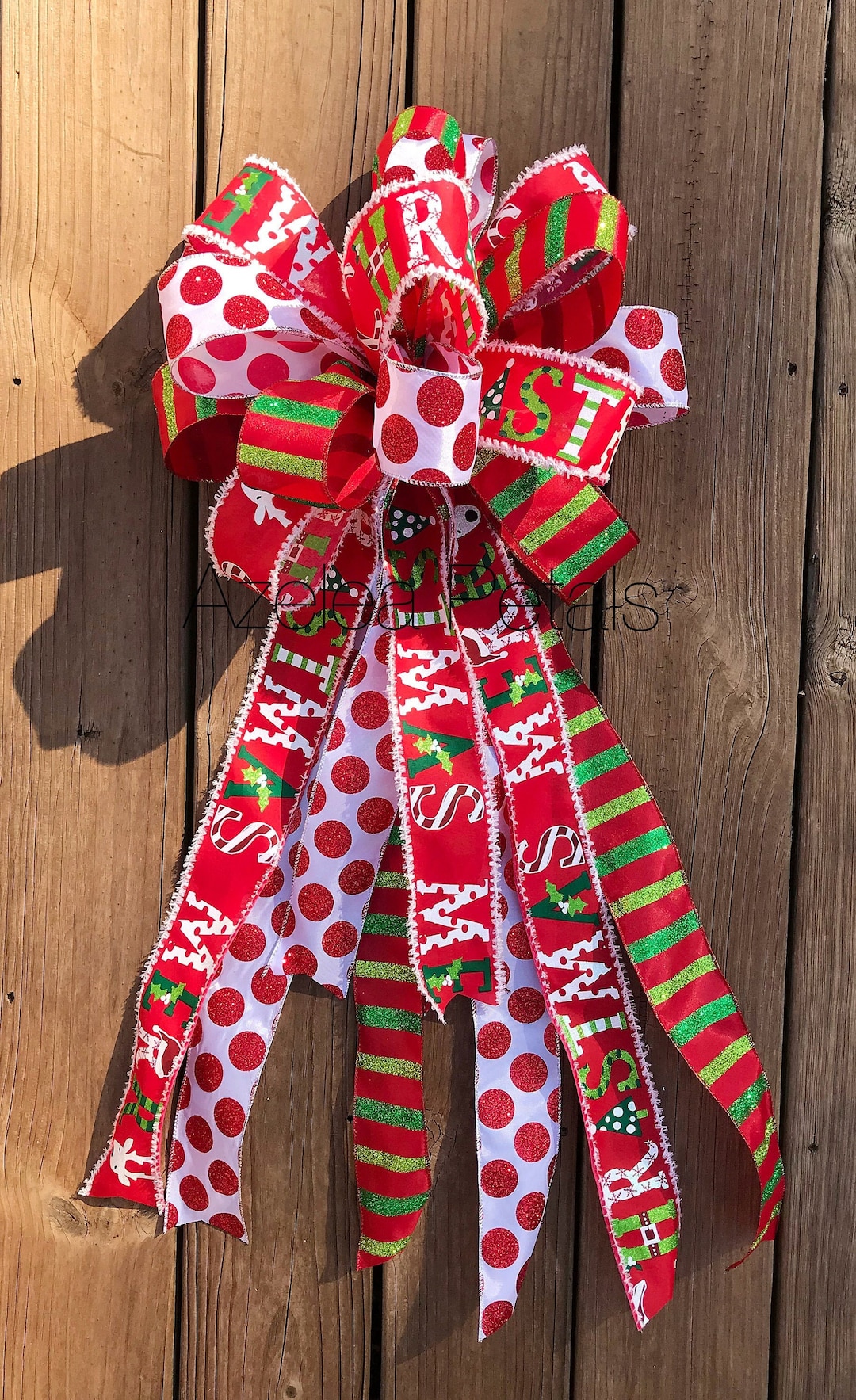 Polka Dots Christmas Tree Topper Bow, Candy Cane and Lime Green Bow ...