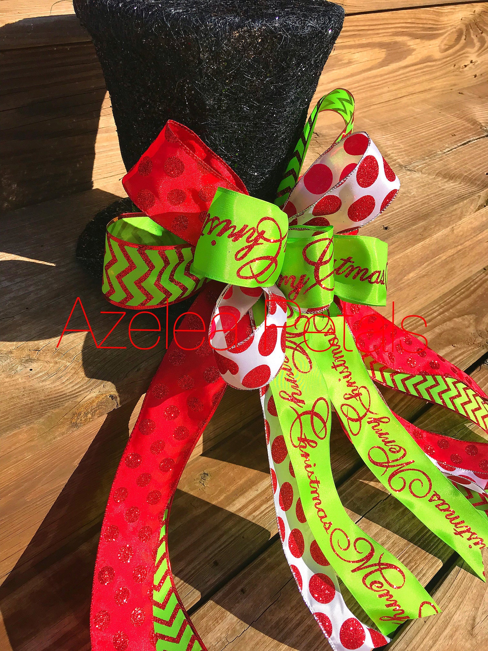 Black Christmas Top Hat Tree Topper Lighted Candy Red and Etsy