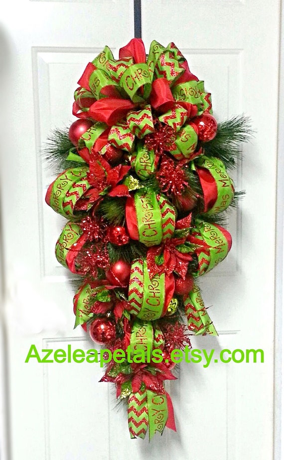 christmas door swag christmas wreath christmas chevron door etsy lime green christmas ornament