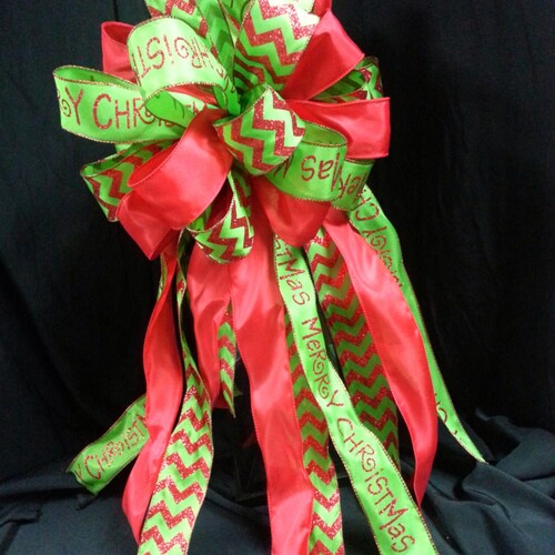 Large 30 Loop Tree Topper Bow With Streamers Christmas Tree Etsy