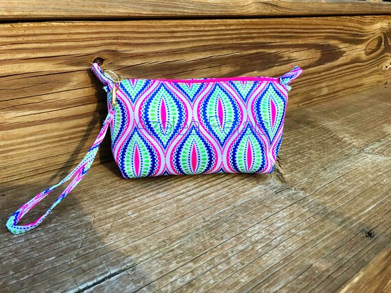 Hampton Beach Bag-hot Pink Green & Navy Confetti Wristlet | Etsy