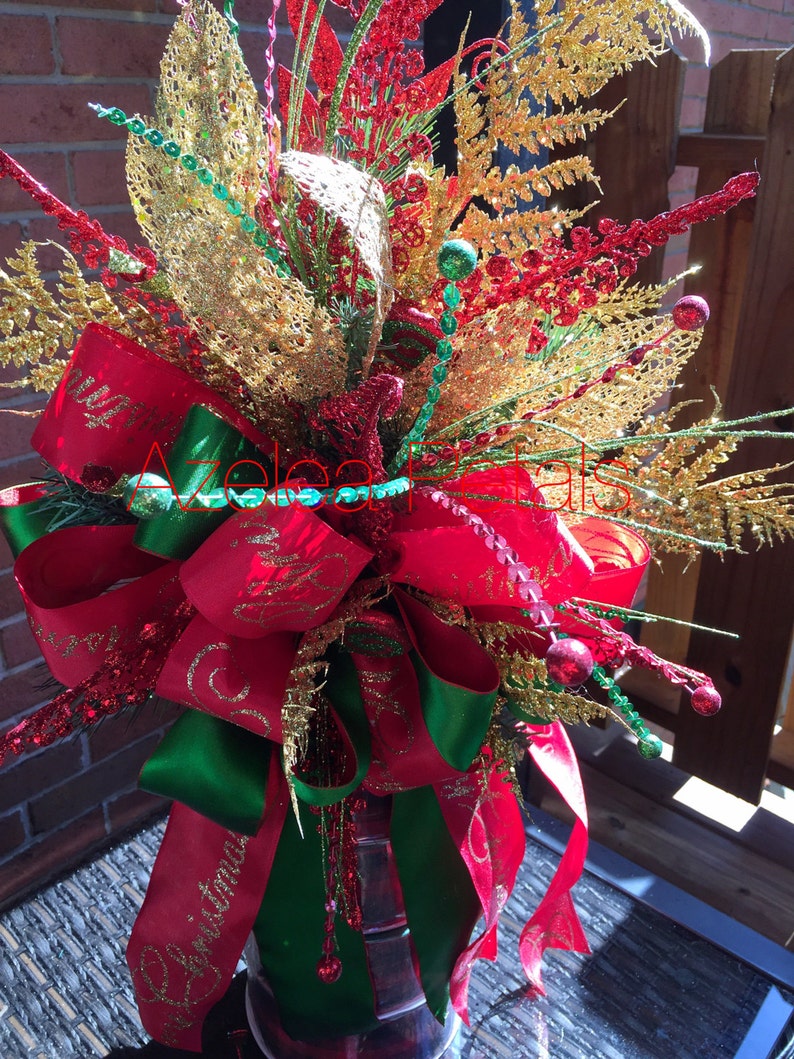 Christmas Tree Topper Red and Gold Bow Merry Christmas Etsy