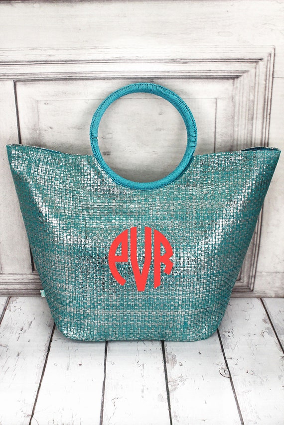 Sale Metallic Monogram Beach Totes Personalized Beach Bag Monogrammed Preppy Tote Bridesmaids Gift Wedding Gift Vacation Bag Birthday