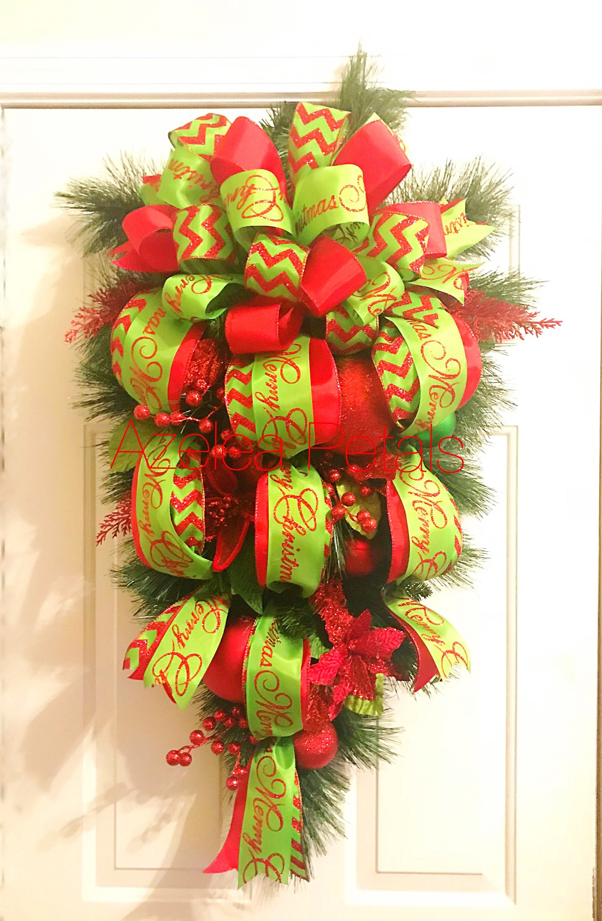 Christmas Door Swag Christmas Wreath Christmas Chevron Door Etsy