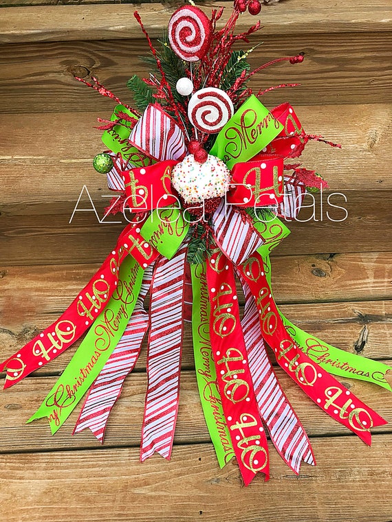 Candy Cane Christmas Tree Bow Topper, Gift Bow
