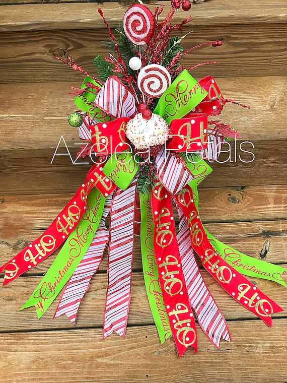 Candy Cane Christmas Tree Bow Topper, Gift Bow