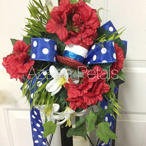 Top Hat Patriotic Lantern Swag, Memorial Day Swag, Red White and Blue Decor, 4th of July Floral Arrangement, Candle, Lamp Decoration, Wreath image 3