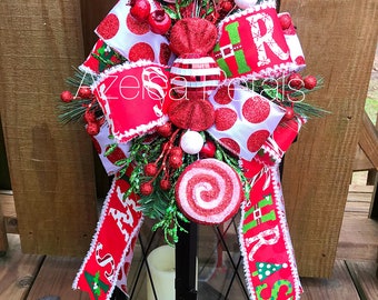 Christmas candy lantern swag, Tree Topper, christmas red and white lantern swag, candle decor, christmas candle, Christmas arrangement