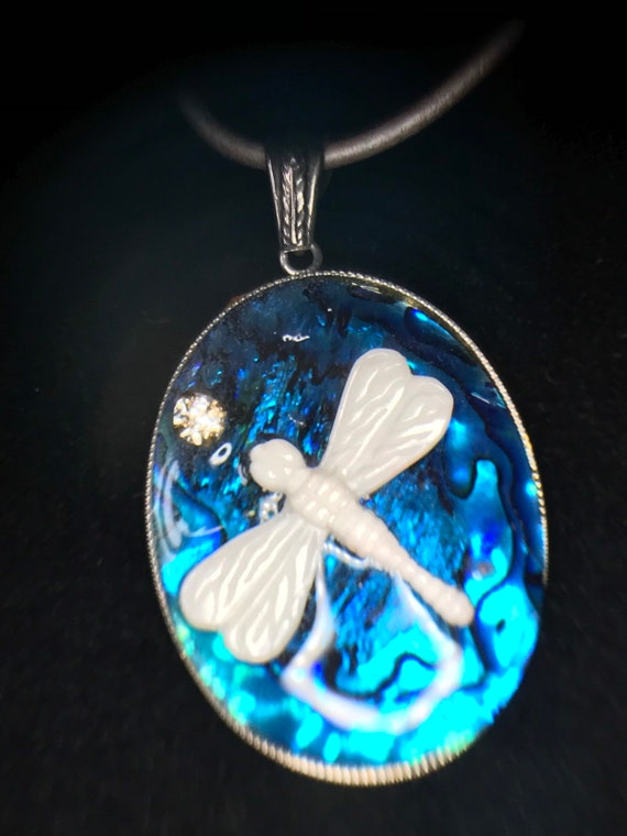 Dragon Fly Necklace Paua Shell Necklace Ocean Themed Necklace